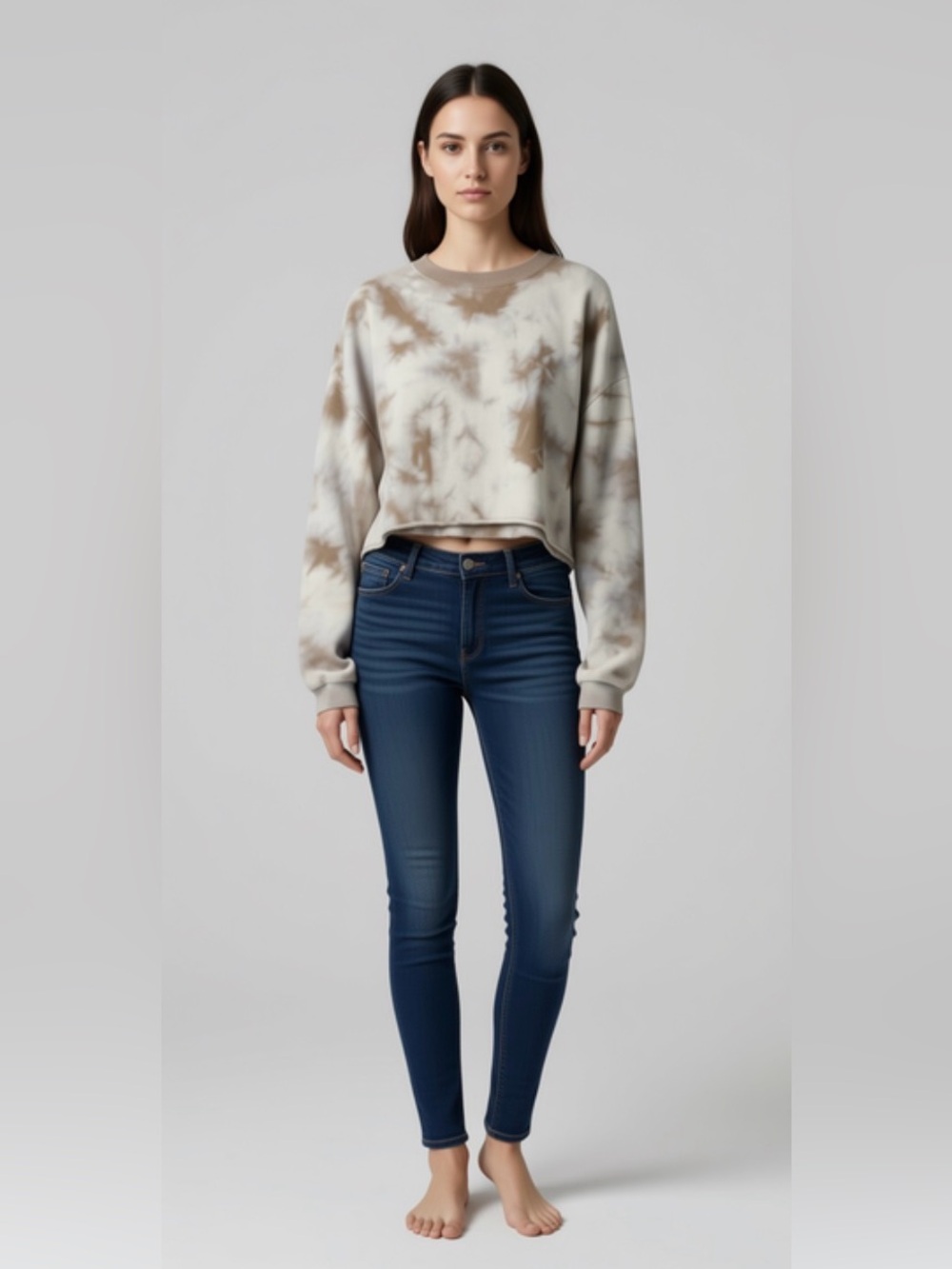 Garage Tie-Dye Crewneck Sweater in Cream and Brown